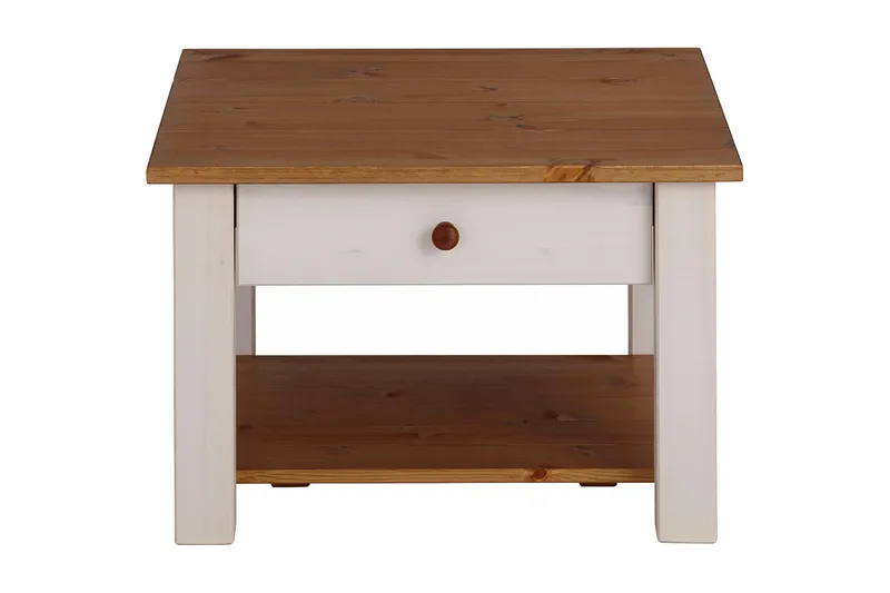 Evonne Soffbord 60 cm med Förvaring Låda + Hylla, Vit/Brun