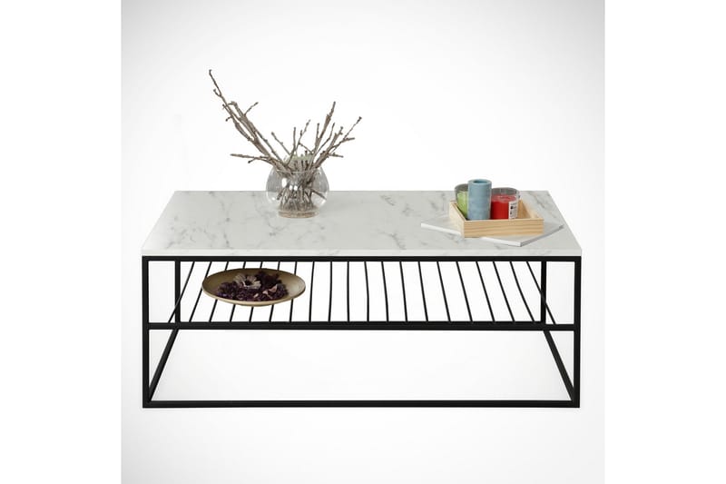 Falan Soffbord 95 cm med Förvaring Hylla Marmormönster Ribbo - Vit/Svart - Möbler - Bord & matgrupp - Soffbord
