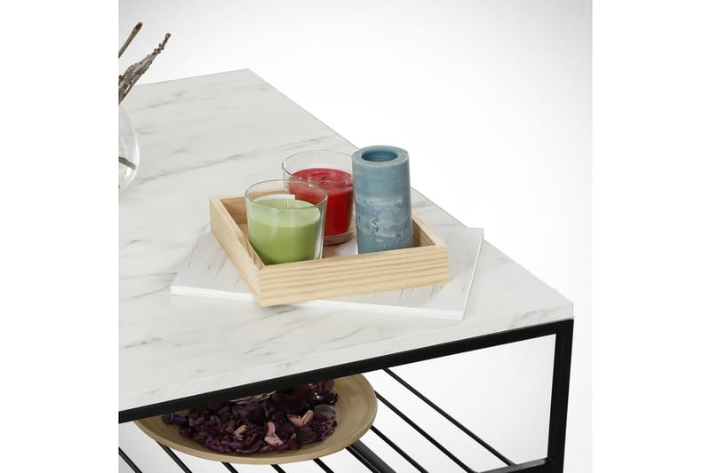 Falan Soffbord 95 cm med Förvaring Hylla Marmormönster Ribbo - Vit/Svart - Möbler - Bord & matgrupp - Soffbord