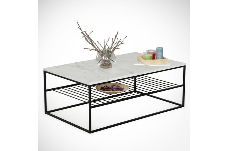 Falan Soffbord 95 cm med Förvaring Hylla Marmormönster Ribbo - Vit/Svart - Möbler - Bord & matgrupp - Soffbord