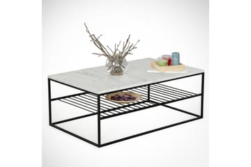 Falan Soffbord 95 cm med Förvaring Hylla Marmormönster Ribbo - Vit/Svart - Möbler - Bord & matgrupp - Soffbord