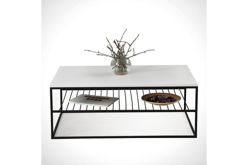 Falan Soffbord 95 cm med Förvaring Hyllor Ribbor - Vit/Svart - Möbler - Bord & matgrupp - Soffbord