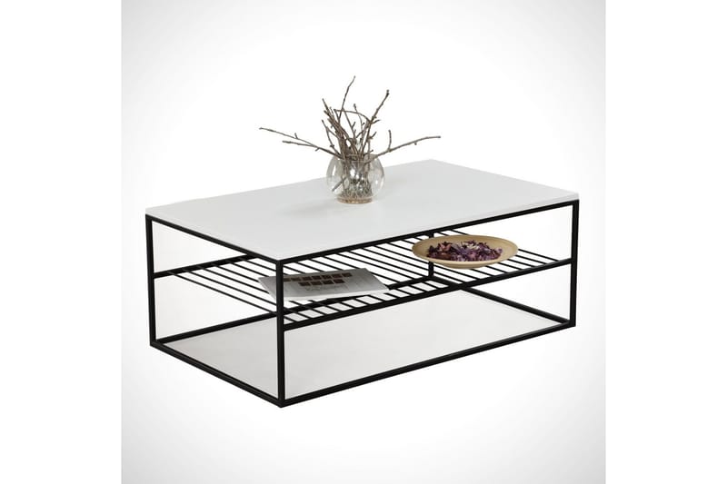 Falan Soffbord 95 cm med Förvaring Hyllor Ribbor - Vit/Svart - Möbler - Bord & matgrupp - Soffbord