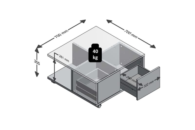 FMD Mobilt soffbord 70x70x35,5 cm betong och vit högglans - Grå - Soffbord