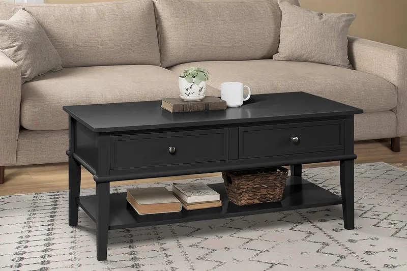 Franklin Soffbord 105 cm med Förvaring Hylla + 2 Lådor Svart - Dorel Home - Möbler - Bord & matgrupp - Soffbord