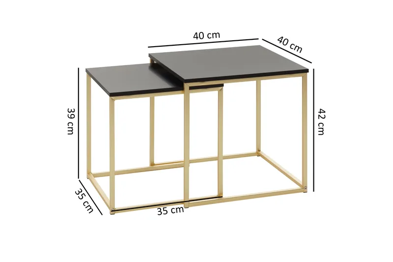 Geancarlo Satsbord 48 cm 2 Bord - Svart/Guld - Möbler - Bord & matgrupp - Soffbord