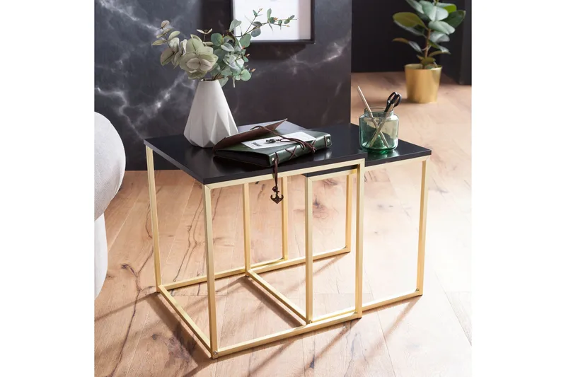 Geancarlo Satsbord 48 cm 2 Bord - Svart/Guld - Möbler - Bord & matgrupp - Soffbord