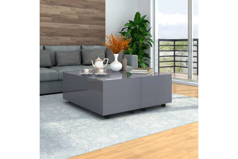 Soffbord grå högglans 100x100x35 cm - Grå - Soffbord