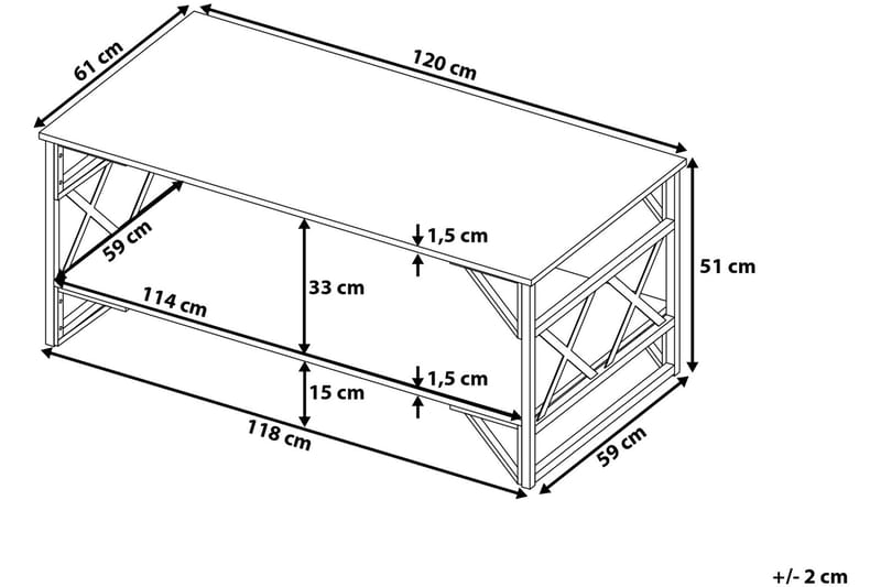 Soffbord Handing 120 cm med Förvaring Hylla - Brungrå - Soffbord