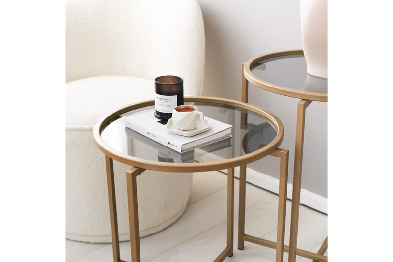 Hardinwre Satsbord 50 cm Runt 2-pack - Rökfärgat/Guld - Möbler - Bord & matgrupp - Soffbord