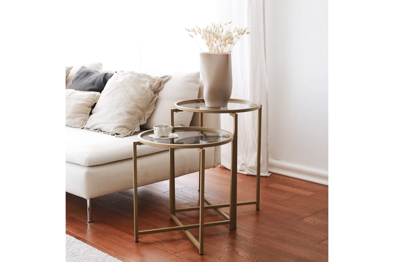 Hardinwre Satsbord 50 cm Runt 2-pack - Rökfärgat/Guld - Möbler - Bord & matgrupp - Soffbord