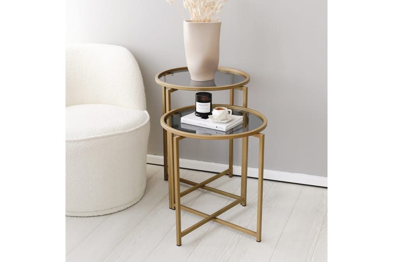 Hardinwre Satsbord 50 cm Runt 2-pack - Rökfärgat/Guld - Möbler - Bord & matgrupp - Soffbord