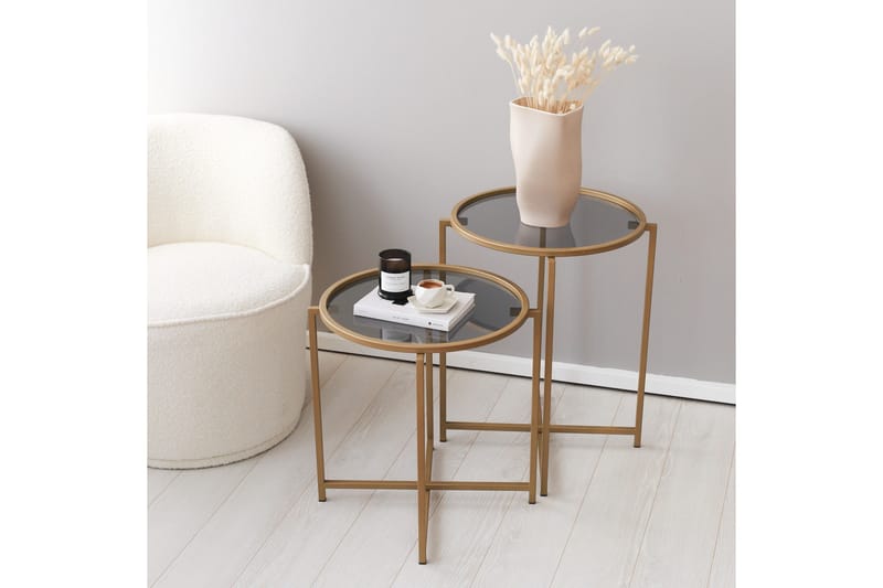 Hardinwre Soffbord 50 cm Runt 2-pack - Guld/Rökfärgat - Möbler - Bord & matgrupp - Soffbord