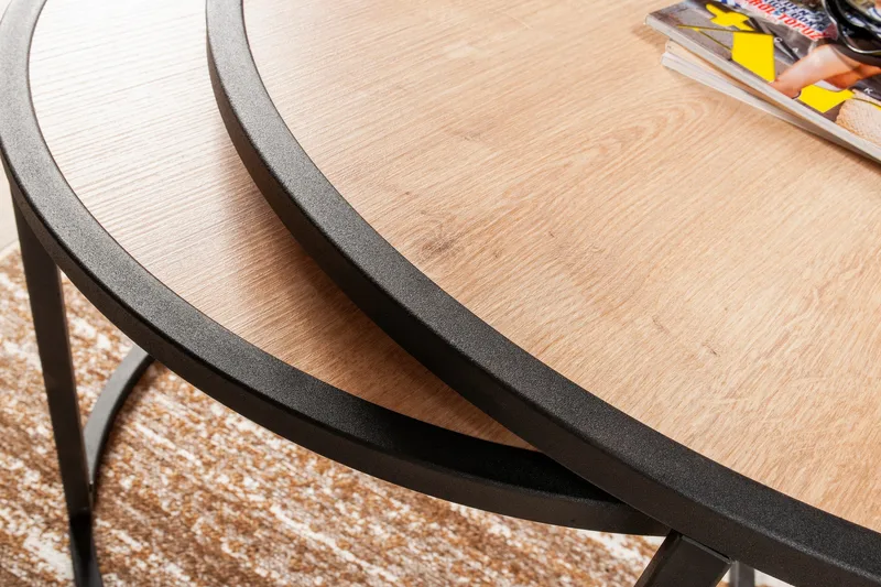 Hejde Satsbord 80 cm Runt 2 Bord - Ljusbrun/Svart - Möbler - Bord & matgrupp - Soffbord
