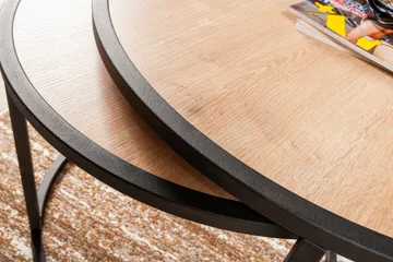 Hejde Satsbord 80 cm Runt 2 Bord - Ljusbrun/Svart - Möbler - Bord & matgrupp - Soffbord