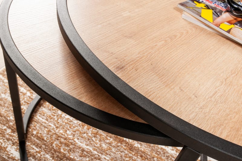 Hejde Satsbord 80 cm Runt 2 Bord - Ljusbrun/Svart - Möbler - Bord & matgrupp - Soffbord