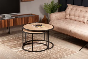 Hejde Satsbord 80 cm Runt 2 Bord - Ljusbrun/Svart - Möbler - Bord & matgrupp - Soffbord