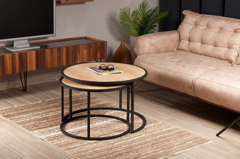 Hejde Satsbord 80 cm Runt 2 Bord - Ljusbrun/Svart - Möbler - Bord & matgrupp - Soffbord