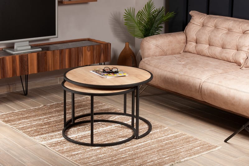 Hejde Satsbord 80 cm Runt 2 Bord - Ljusbrun/Svart - Möbler - Bord & matgrupp - Soffbord