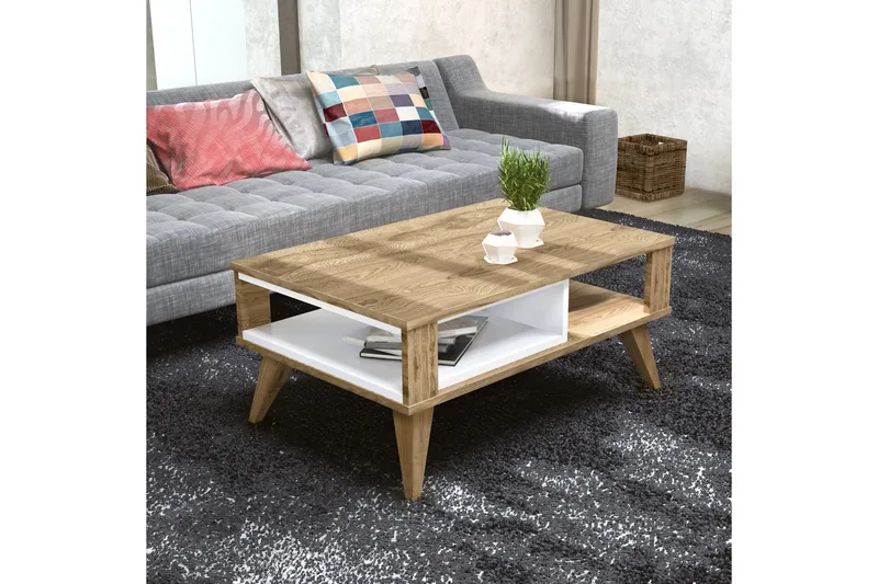 Hejde Soffbord 90 cm med Förvaring Hylla - Brun/Vit - Möbler - Bord & matgrupp - Soffbord - Soffbord med förvaring