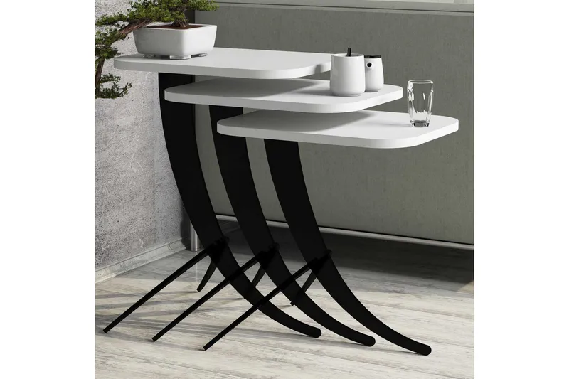 Hovdane Satsbord 45 cm 3 Bord - Vit/Svart - Möbler - Bord & matgrupp - Soffbord