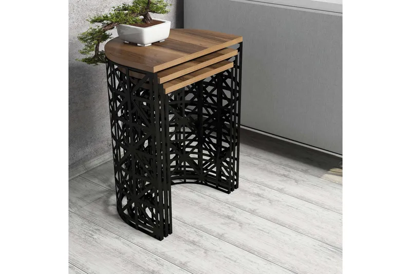 Hovdane Satsbord 46 cm Halvcirkel 3 Bord - Mörkbrun/Svart - Möbler - Bord & matgrupp - Soffbord