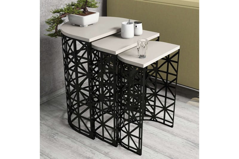 Hovdane Satsbord 46 cm Halvcirkel 3 Bord - Vit/Svart - Möbler - Bord & matgrupp - Soffbord