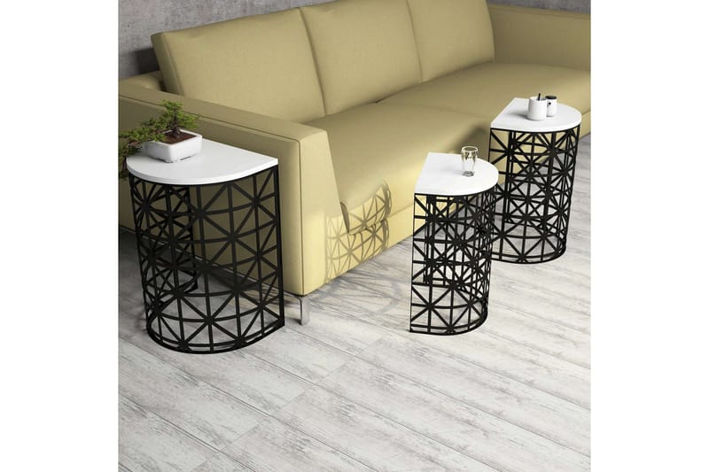 Hovdane Satsbord 46 cm Halvcirkel 3 Bord - Vit/Svart - Möbler - Bord & matgrupp - Soffbord