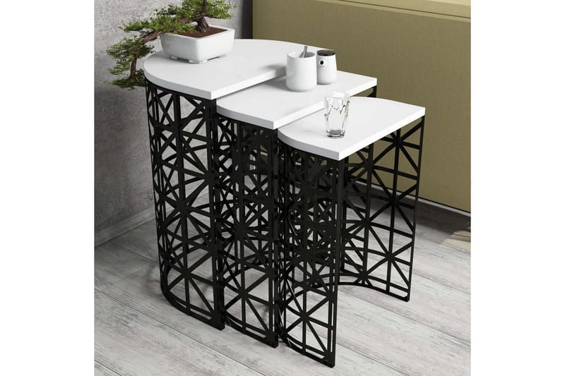 Hovdane Satsbord 46 cm Halvcirkel 3 Bord - Vit/Svart - Möbler - Bord & matgrupp - Soffbord
