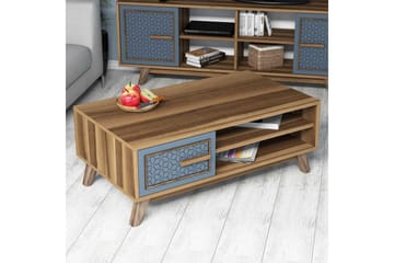 Hovdane Soffbord 105 cm m Förvaring 2 Hyllor+Skåp Diamantmön - Brun/Blå - Möbler - Bord & matgrupp - Soffbord - Soffbord med förvaring