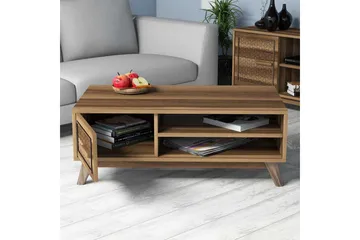 Hovdane Soffbord 105 cm m Förvaring 2 Hyllor+Skåp Diamantmön - Brun/Natur - Möbler - Bord & matgrupp - Soffbord - Soffbord med förvaring