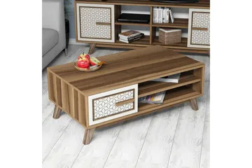 Hovdane Soffbord 105 cm m Förvaring 2 Hyllor+Skåp Diamantmön - Brun/Vit - Möbler - Bord & matgrupp - Soffbord - Soffbord med förvaring