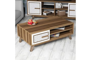 Hovdane Soffbord 105 cm m Förvaring 2 Hyllor+Skåp Diamantmön - Ek/Vit/Brun - Möbler - Bord & matgrupp - Soffbord - Soffbord med förvaring