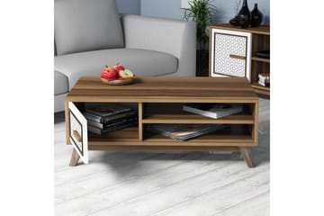 Hovdane Soffbord 105 cm m Förvaring 2 Hyllor+Skåp Diamantmön - Ek/Vit/Brun - Möbler - Bord & matgrupp - Soffbord - Soffbord med förvaring