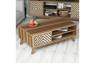 Hovdane Soffbord 105 cm med Förvaring 2 Hyllor + Skåp Linjer - Brun/Vit/Ek - Möbler - Bord & matgrupp - Soffbord - Soffbord med förvaring