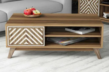 Hovdane Soffbord 105 cm med Förvaring 2 Hyllor + Skåp Linjer - Brun/Vit/Ek - Möbler - Bord & matgrupp - Soffbord - Soffbord med förvaring