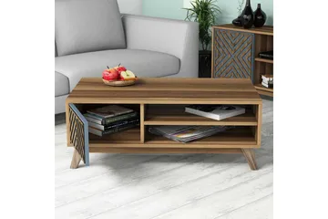 Hovdane Soffbord 105 cm med Förvaring 2 Hyllor Linjer + Skåp - Blå/Brun - Möbler - Bord & matgrupp - Soffbord - Soffbord med förvaring