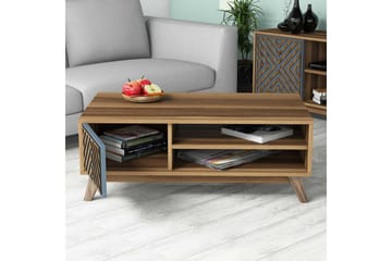 Hovdane Soffbord 105 cm med Förvaring 2 Hyllor Linjer + Skåp - Blå/Brun - Möbler - Bord & matgrupp - Soffbord - Soffbord med förvaring