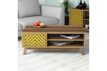 Hovdane Soffbord 105 cm med Förvaring 2 Hyllor Linjer + Skåp - Brun/Gul - Möbler - Bord & matgrupp - Soffbord - Soffbord med förvaring