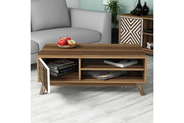 Hovdane Soffbord 105 cm med Förvaring 2 Hyllor Linjer + Skåp - Vit/Brun - Möbler - Bord & matgrupp - Soffbord