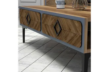 Hovdane Soffbord 105 cm med Förvaring Hylla Fiskbensmönster - Brun/Blå - Möbler - Bord & matgrupp - Soffbord - Soffbord med förvaring