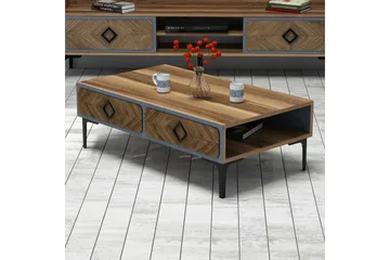 Hovdane Soffbord 105 cm med Förvaring Hylla Fiskbensmönster - Brun/Blå - Möbler - Bord & matgrupp - Soffbord - Soffbord med förvaring