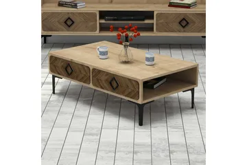 Hovdane Soffbord 105 cm med Förvaring Hylla Fiskbensmönster - Ljusbrun - Möbler - Bord & matgrupp - Soffbord