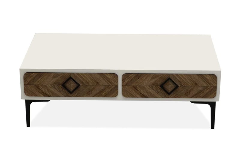 Hovdane Soffbord 105 cm med Förvaring Hylla Fiskbensmönster - Vit/Brun - Möbler - Bord & matgrupp - Soffbord - Soffbord med förvaring