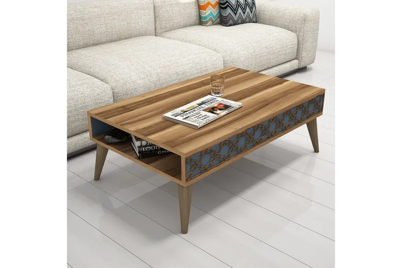 Hovdane Soffbord 105 cm med Förvaring Hylla Kedjemönster - Brun - Möbler - Bord & matgrupp - Soffbord - Soffbord med förvaring