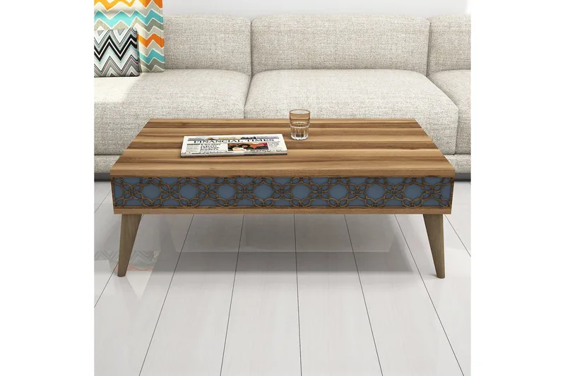 Hovdane Soffbord 105 cm med Förvaring Hylla Kedjemönster - Brun - Möbler - Bord & matgrupp - Soffbord - Soffbord med förvaring