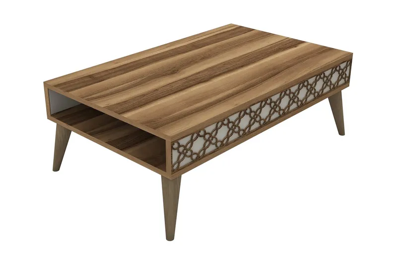 Hovdane Soffbord 105 cm med Förvaring Hylla Kedjemönster, Brun/Mönstrad