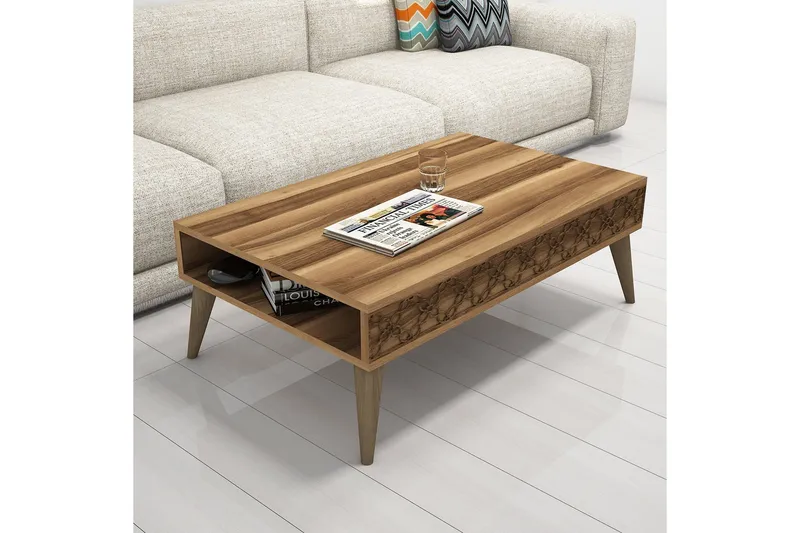 Hovdane Soffbord 105 cm med Förvaring Hylla Kedjemönster - Mörkbrun - Möbler - Bord & matgrupp - Soffbord - Soffbord med förvaring