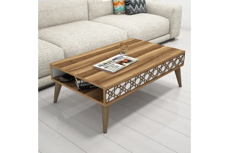 Hovdane Soffbord 105 cm med Förvaring Hylla Kedjemönster - Valnötsbrun/Vit - Möbler - Bord & matgrupp - Soffbord - Soffbord med förvaring