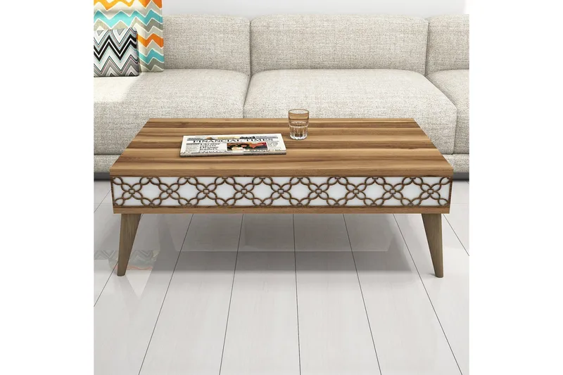 Hovdane Soffbord 105 cm med Förvaring Hylla Kedjemönster - Valnötsbrun/Vit - Möbler - Bord & matgrupp - Soffbord - Soffbord med förvaring